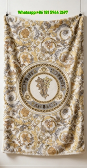 Versace White and Gold Floral Medallion Print Fleece Throw Blanket IMG_1493